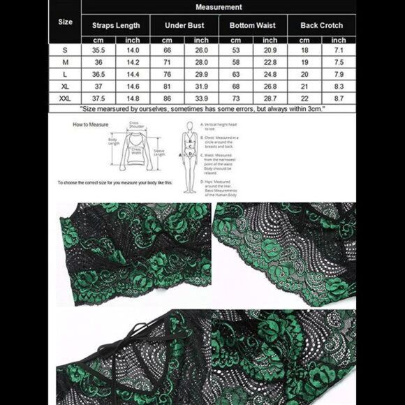 - Lace Lingerie 2 Piece Bra and Panty Set Teddy Babydoll Bodysuit - Picture 3 of 6